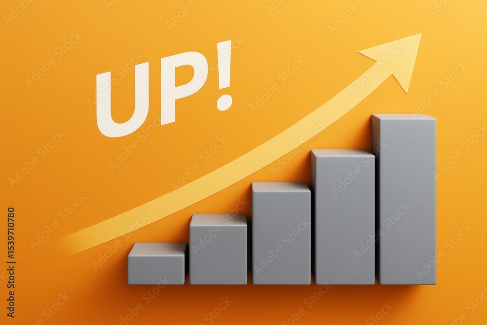 Aufkleber Abstract business growth chart with upward arrow and UP text on orange background with light and modern style concept. Ai generative.