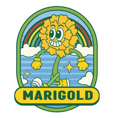 Vector Illustration of Marigold Flower Mascot with Retro Cartoon Mascot Available for Logo Badge