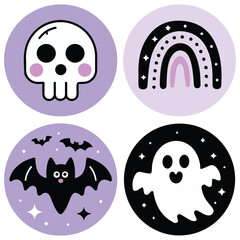 cute hand drawn halloween stickers isolated vector on white