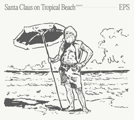 Santa Claus is having a delightful time enjoying a tropical beach getaway this summer
