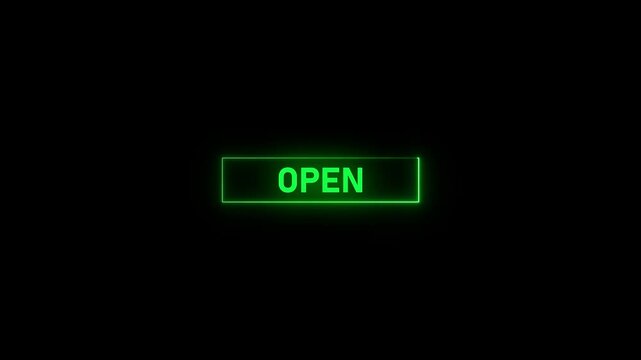 Vibrant 'Open Motion Graphic: Seamless loop of animated neon sign. Illuminating the storefront with stylish lights. Perfect for business front windows.