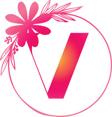 Floral Letter V Monogram Logo Design