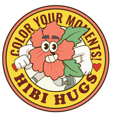 Vector Illustration of Hibiscus Flower Mascot with Retro Cartoon Mascot Available for Logo Badge