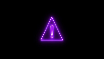 Neon warning icon illustration. warning sign illustration on black background. Warning symbol of a dangerous point,
