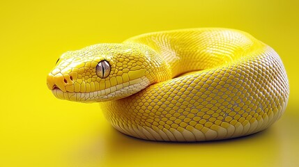 Fototapeta premium Yellow Snake Coiled on Yellow Background Studio Shot
