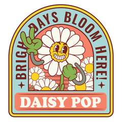Vector Illustration of Daisy Flower Mascot with Retro Cartoon Mascot Available for Logo Badge