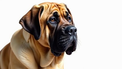 Obraz premium Large mastiff dog, close-up, purebred, white backdrop, canine breeds, canine, photography