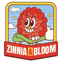 Vector Illustration of Zinnia Flower Mascot with Retro Cartoon Mascot Available for Logo Badge