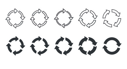 Circular Refresh and Recycle Arrow Icon Collection, Loop Symbols