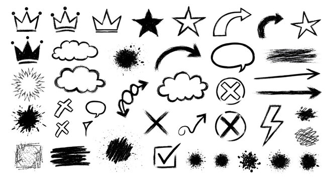Hand-Drawn Sketch and Comic Element Pack, Scribble Icons and Badges
