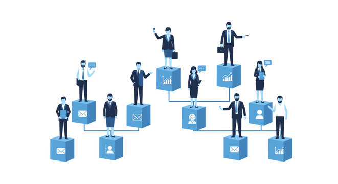 Isometric Business Team Hierarchy Illustration, Corporate Network Concept