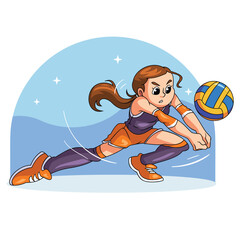 Diving Girl Save Volleyball Vector