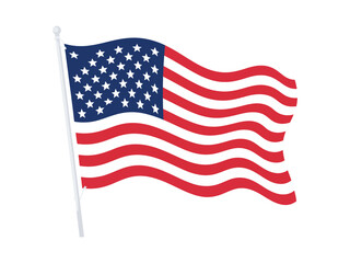 Fototapeta premium illustration of waving united states flag with 50 stars and 13 stripes on flagpole symbolizing patriotism, independence, and unity