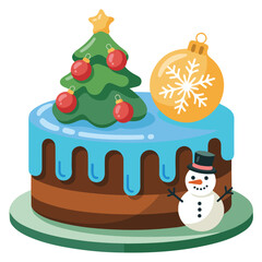 christmas cake with festive decoration isolated vector