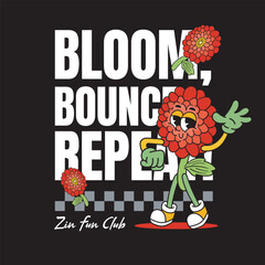 Vector Illustration of Zinnia Flower Mascot with Retro Cartoon Mascot Available for Tshirt Design