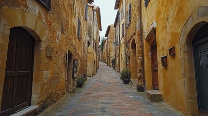 Fototapeta premium Colorful Street in Pienza, Tuscany, Italy, Featuring Historic Architecture and Traditional European Charm 
