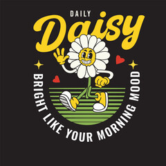 Vector Illustration of Daisy Flower Mascot with Retro Cartoon Mascot Available for Tshirt Design