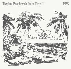 A picturesque tropical beach scene showcasing lush palm trees framed by a stunning ocean view