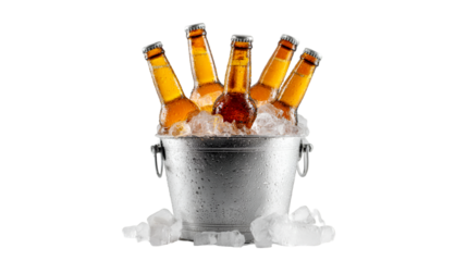Cold Beer Bottles in Ice Bucket Refreshing Drinks Party