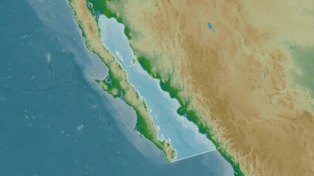 Gulf of California. Close-up on a colored elevation map
