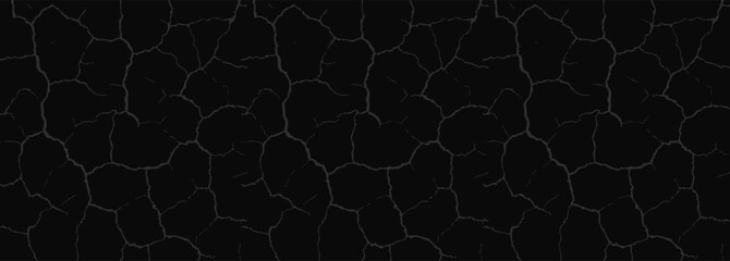 Obraz premium Grunge Cracked Ground Texture on Black Background. Perfect for Dark BG, Disaster Poster, Horror Design, or Earthquake Concept Art. Strong Contrast Surface. Vector Illustration