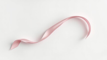 Simple pale pink ribbon gently curves and flows on a plain soft white backdrop, a minimalist aesthetic