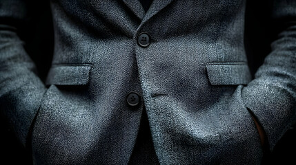 Close-up Realistic Image of Gray Herringbone Tweed Jacket Texture