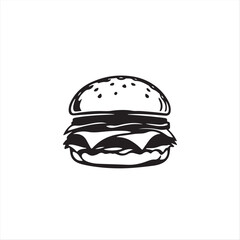 Fototapeta premium A vector silhouette of a burger in classic black and white, set against a white background. The style should emulate the texture and antique patina of a cast bronze surface for an elegant and timeless