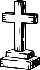 Wooden Cross Line Art Vector Illustration for Religious and Memorial Designs