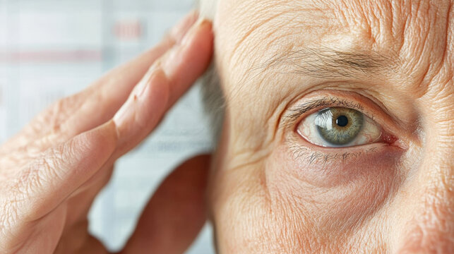 Concerned senior man touching forehead with medical chart, symbolizing health checkup and stroke risk awareness, elderly healthcare and medical examination concept. - Powered by Adobe