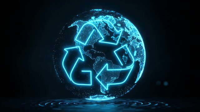 Global recycling concept, digital earth with a recycle symbol