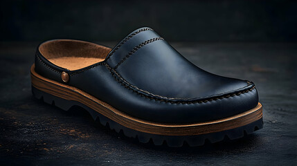 Elegant Black Leather Mens Mule Shoe Product Photography