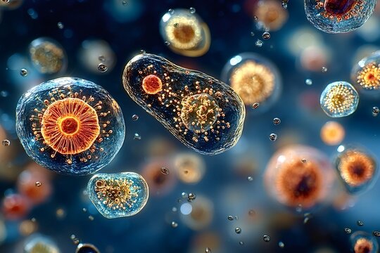 Microscopic paramecium aurelia swim in nutrient rich liquid, displaying vibrant life and intricate cellular structures in mesmerizing movement