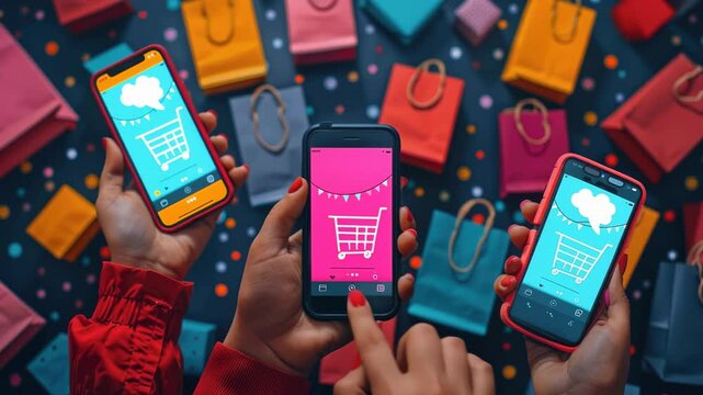 Smartphone user: modern shopper, stylish female, online retail, handheld gadget, payment method, digital choice, checkout option, browsing clip, trendy apparel, tech engagement, mobile commerce