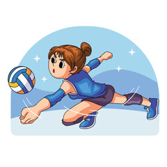 Girl Diving to Save Volleyball