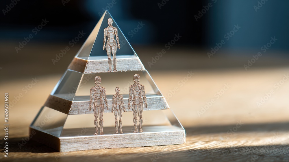 Poster exploring the fundamentals of self-improvement with the body, mind, and connection pyramid represent