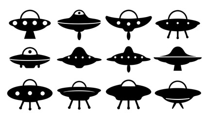 UFO set silhouettes on tranparent background