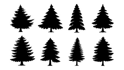Obraz premium A set of minimalist pine trees silhouette vector