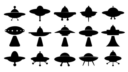 UFO set silhouettes on tranparent background