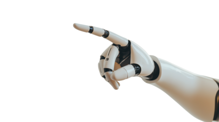 Robotic hand pointing futuristic technology innovation concept on white and transparent Background