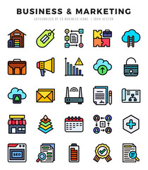 Collection of Business & Marketing 25 Lineal Color Icons Pack.