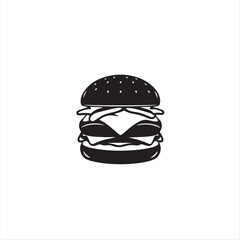 Elegant, timeless black and white vector silhouette of a burger on a white background.  The style should evoke the look of antique cast bronze with a distinct patina finish.eps