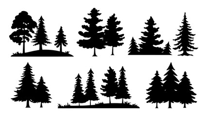 A set of minimalist pine trees silhouette vector