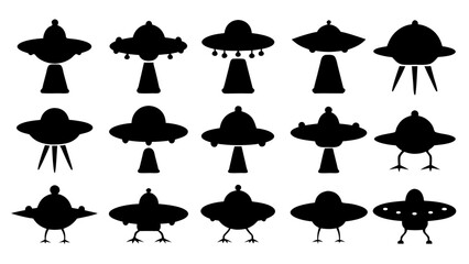 UFO set silhouettes on tranparent background