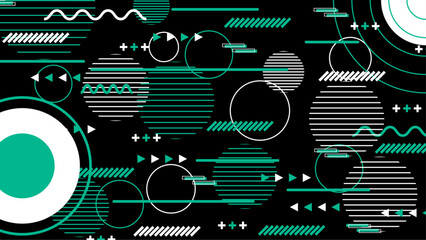 Abstract Geometric Pattern with Circular and Linear Elements on Black Background