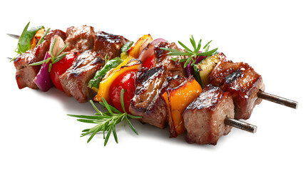 Grilled meat and vegetable skewers with herbs