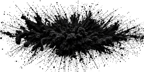 Fototapeta premium Abstract black particles exploding and radiating out with sharp, fine lines and small dots, with a bright white background
