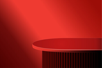 The corner of the red table with light shining down, Blank red product studio background, stage, podium for presentation vector illustration design for display cosmetic or beauty product.