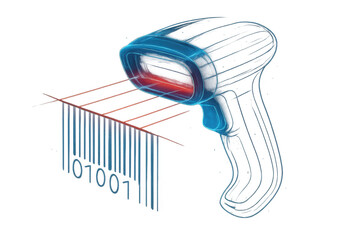 Glowing red laser scanning barcode on transparent surface, technological identification process