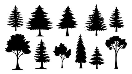 Fototapeta premium A set of minimalist pine trees silhouette vector